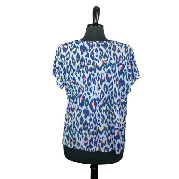 Nine West Blue Multicolor Leopard Print Blouse Top Short Sleeves XXL - Picture 2 of 4
